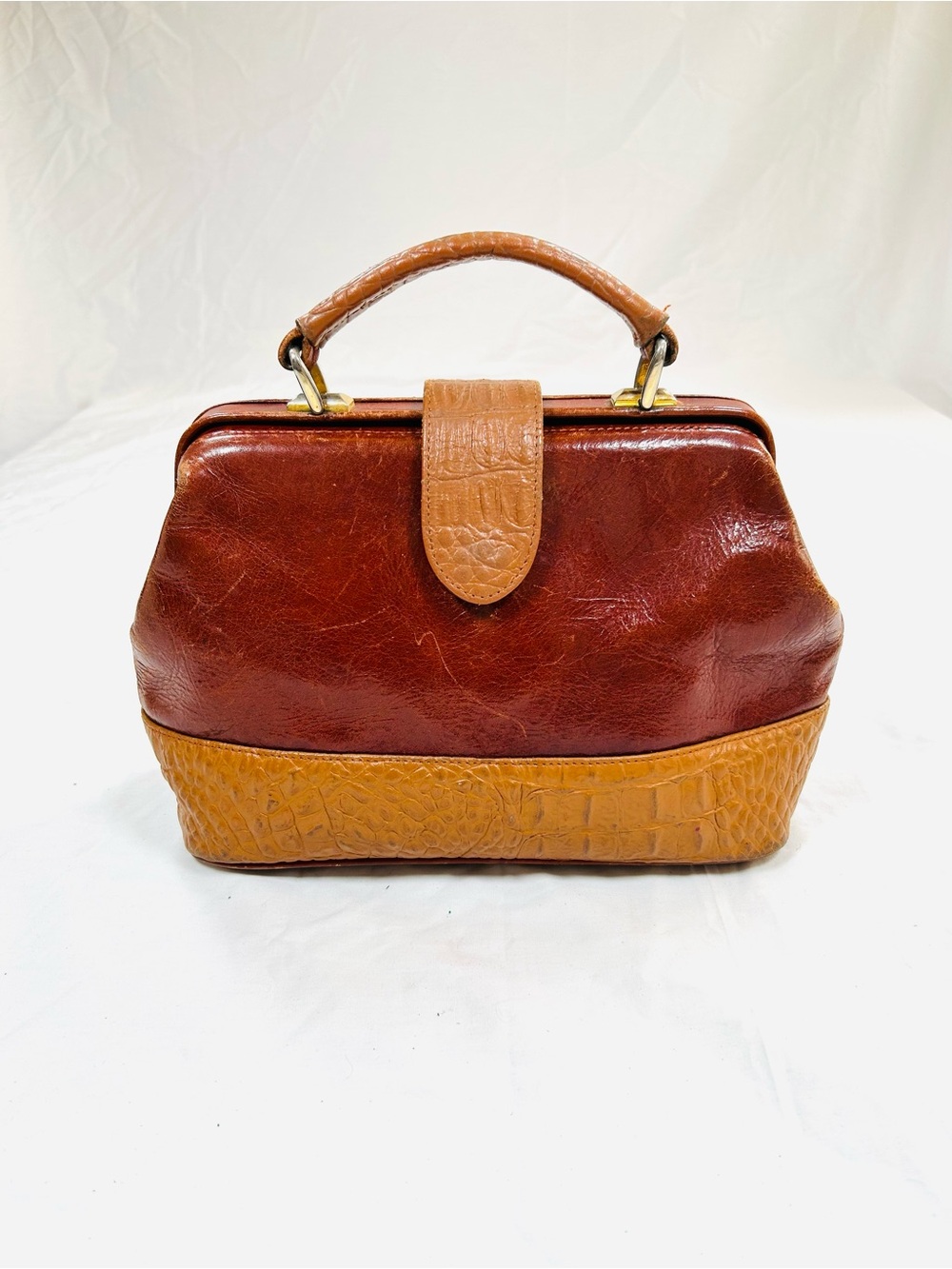 Vintage Unbranded Two-Tone Brown Leather Top-Handle Handbag